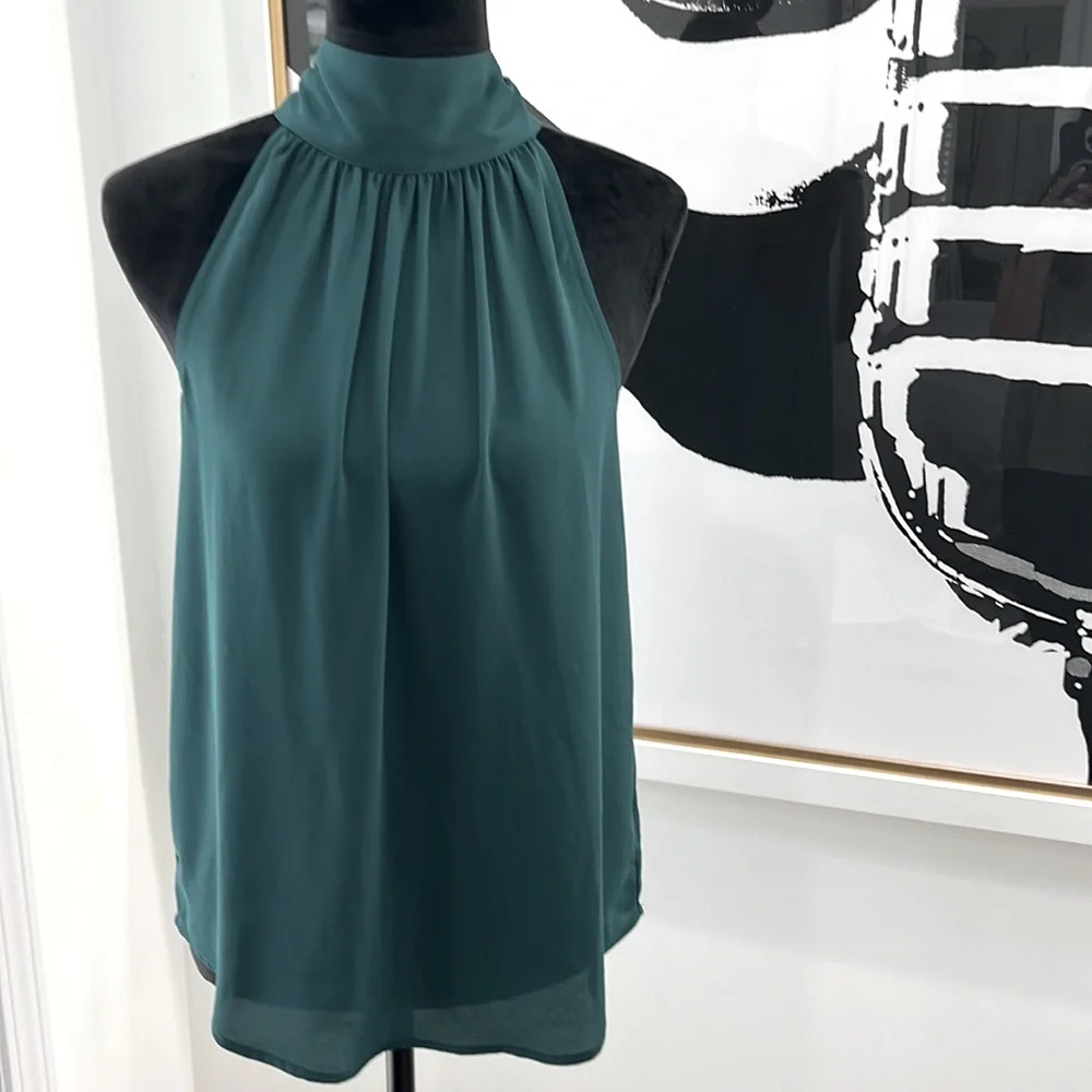 NWT J. Crew Forest Green Tie-Neck Halter Top Blouse, Size 2